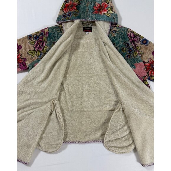 Johnny Was BIYA Sherpa Lined Floral Hoodie Jacket Boho Artwear Velvet M Jewelton - Picture 9 of 16